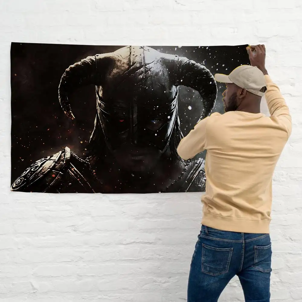 Game T-The E-Elder S-Scrolls V S-Skyrim Cartoon Flag Art Science Fiction Room Home Decor Wall Hanging Home Decor Banner