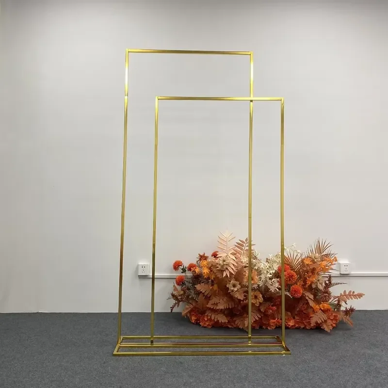 Shiny Metal Gold Plating Wedding Arch Outdoor Party Decoration with Balloon Flowers Stand Flower Door Shelf Frame 200CM