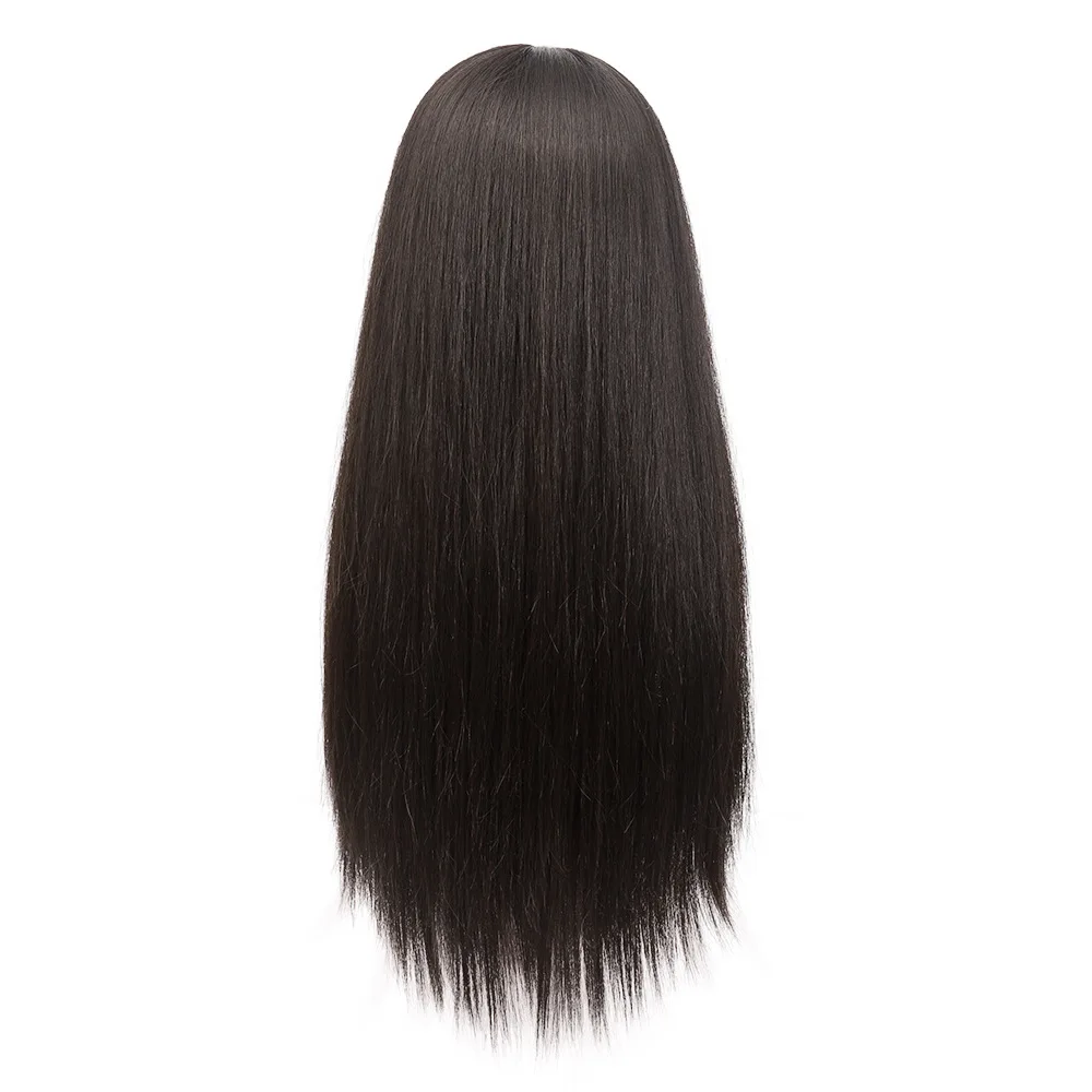 Black Long Straight Hair Synthetic Wig with Air Bangs, Holiday Party, Daily Wig, High-Temperature Hair Silk Wig Cap