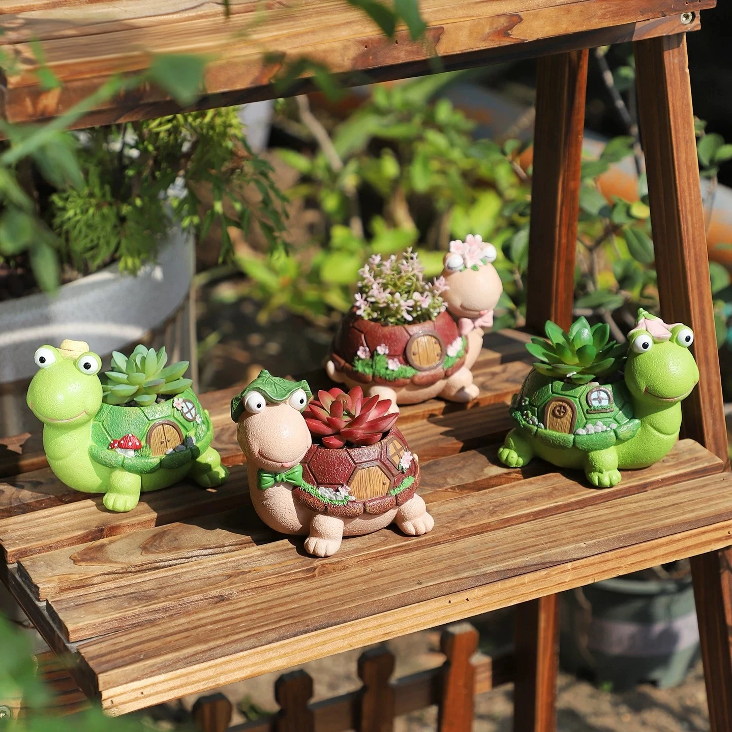 Fairy Turtle Resin Succulent Planter Cute Cartoon Tortoise Plant Pot Creative Animal Flowerpot for Desktop, Garden Decor