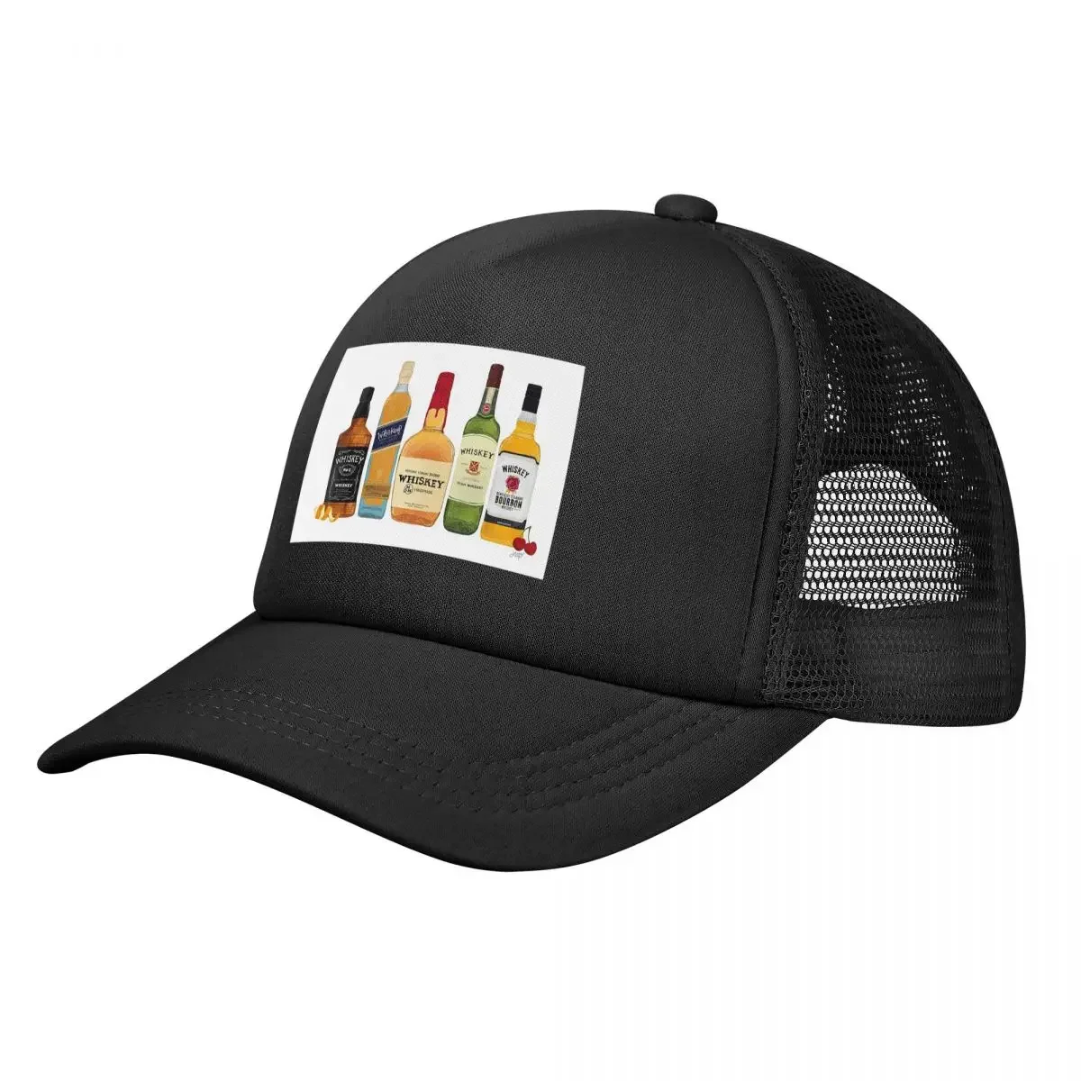 Whiskey Bottles Illustration Mesh Baseball Caps Snapback Fashion Baseball Hats Breathable Casual Casquette Outdoor Unisex