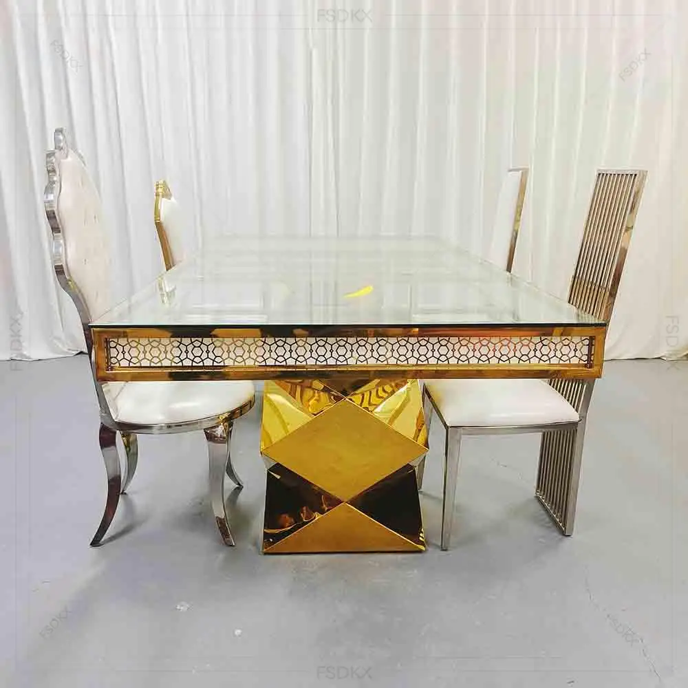 

FSDKX Wedding Supplier Selling Hotel Dining Table 10 Seat Stainless Steel Table for Outdoor Event