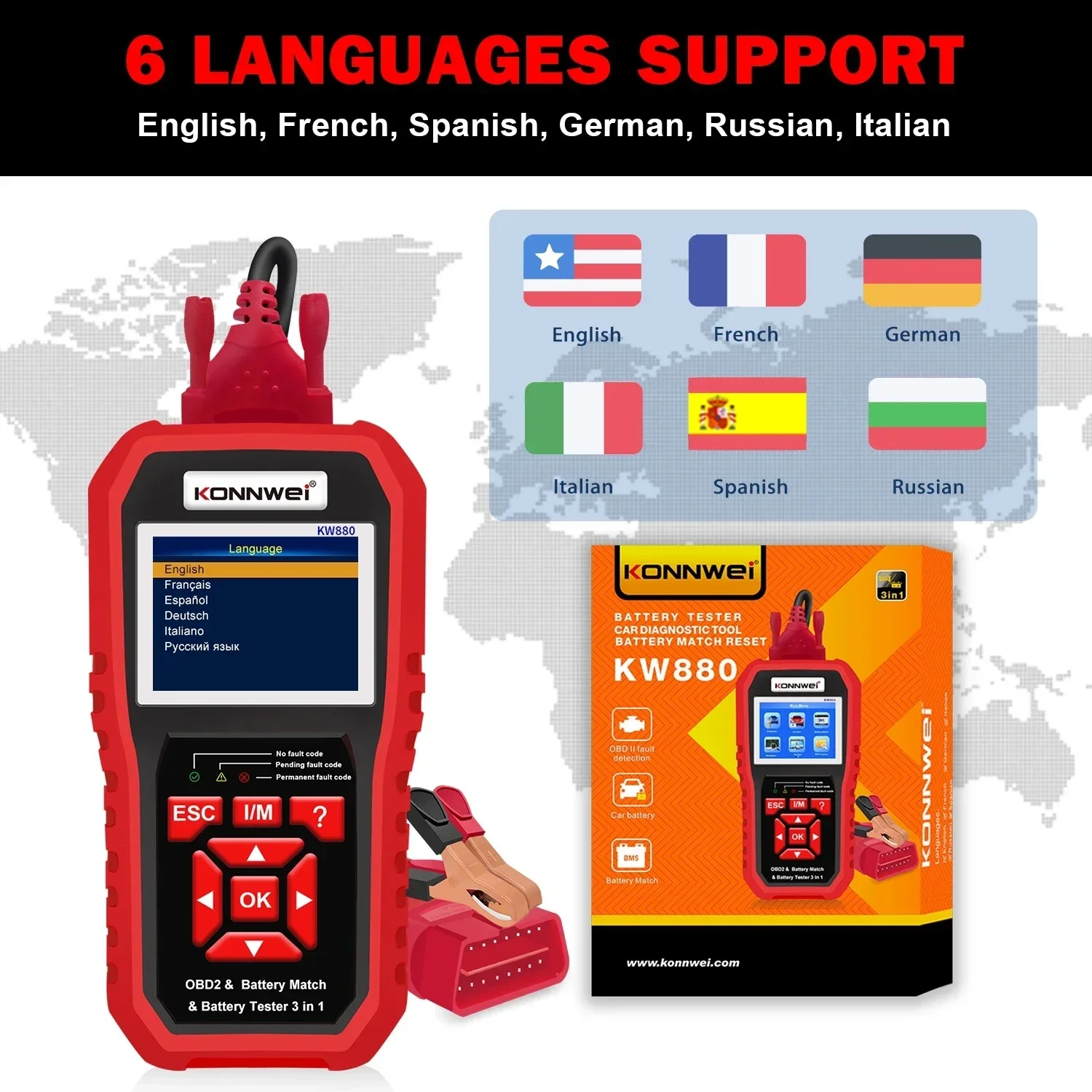 26 Durable KOWWEI KW880 Universal Battery Tester& Car Battery Match Car OBDII Diagnostic Fault Scanner for 6V-12V Car Motorcycle