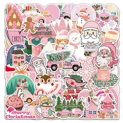 50pcs Pink Christmas Cute Santa Claus Stickers Cute Toys Decals Decoration DIY Phone Fridge Suitcase Skateboard Bike Gifts