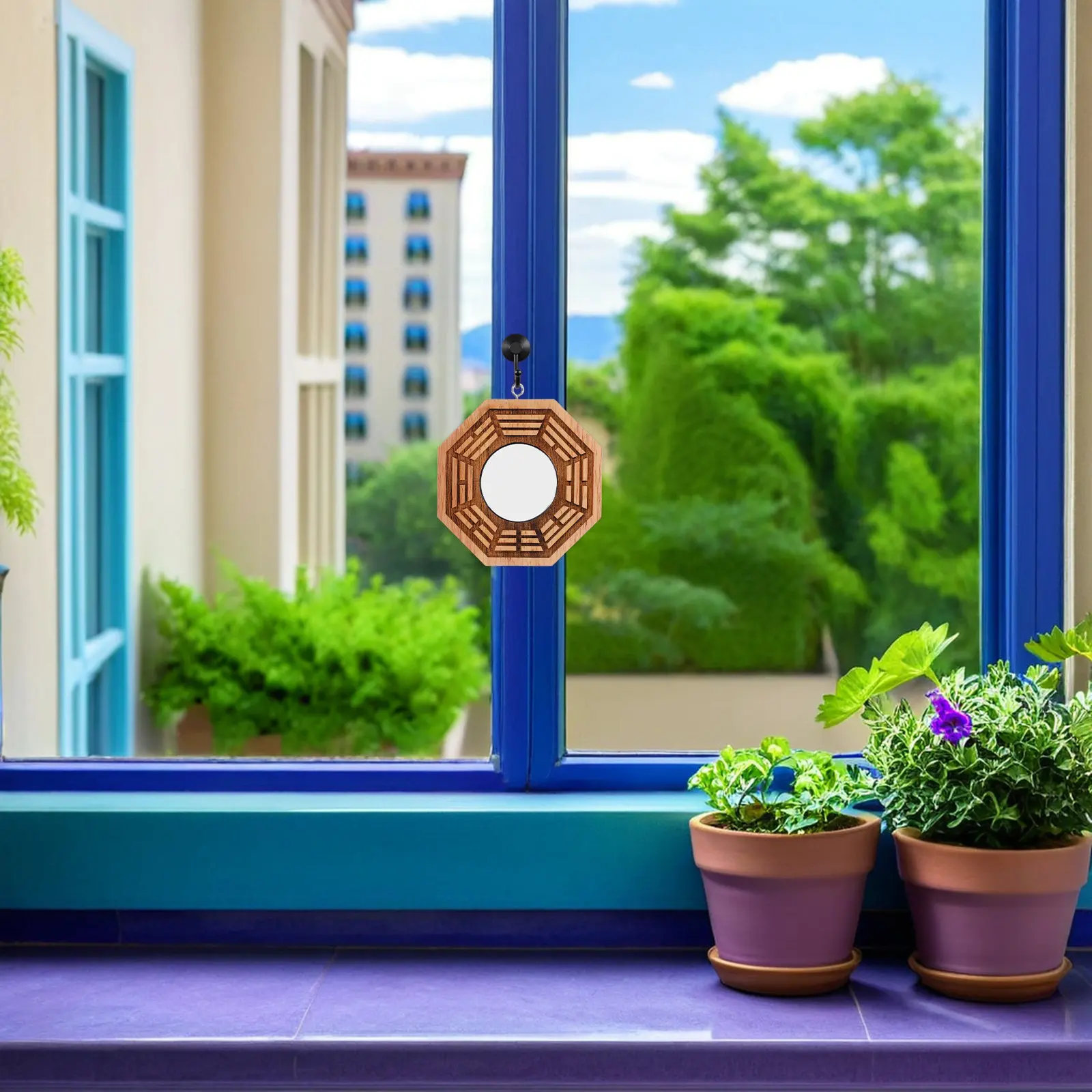 Wooden Feng Shui Bagua Mirror Pendant Convex Mirror for Door Balcony Protection Home Blessing Good Luck Charm Chinese Door Decor