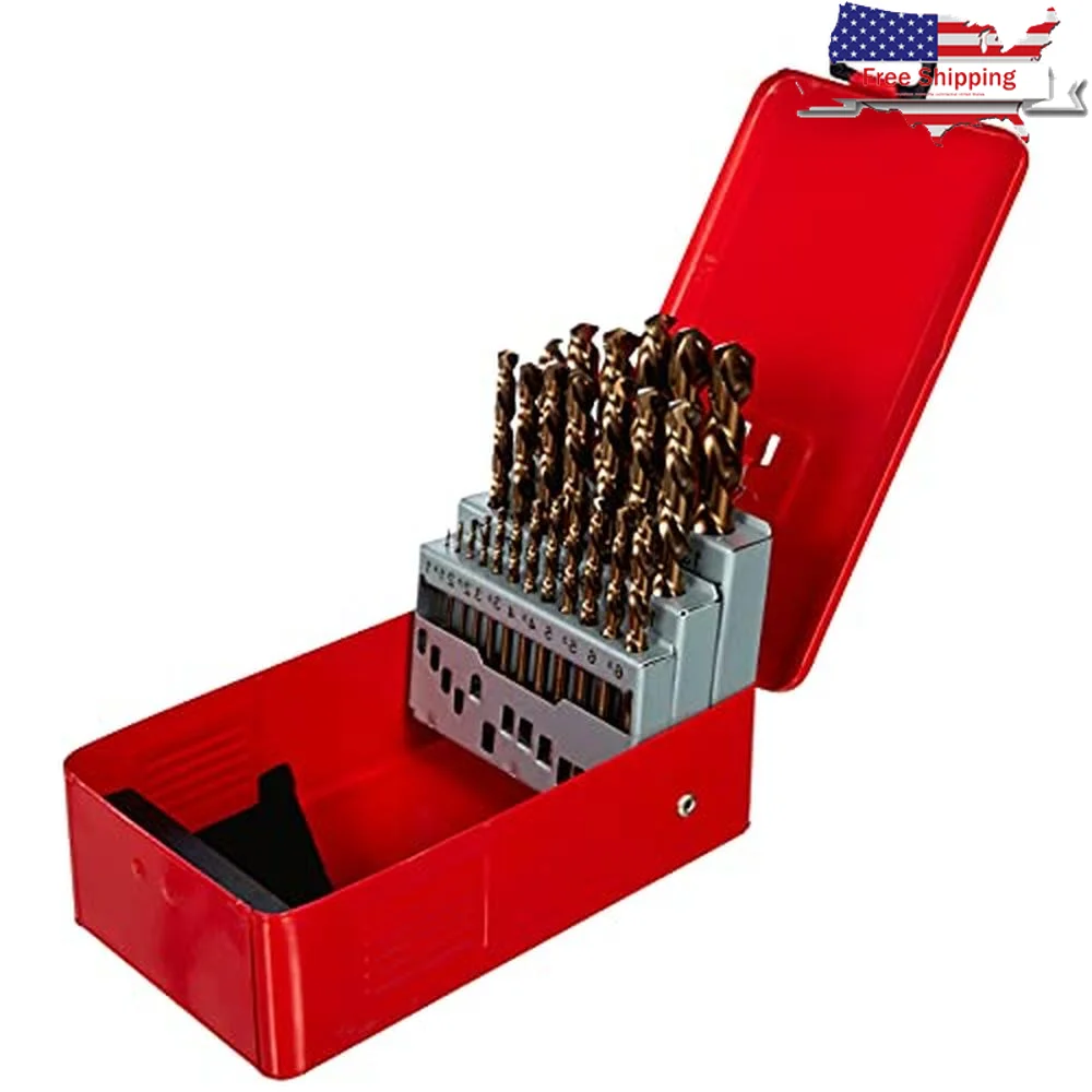 Straight Shank Drill Bits Set 25 Pieces Spiral Flute HSSE-Co5 Material DIN 338 Compliant