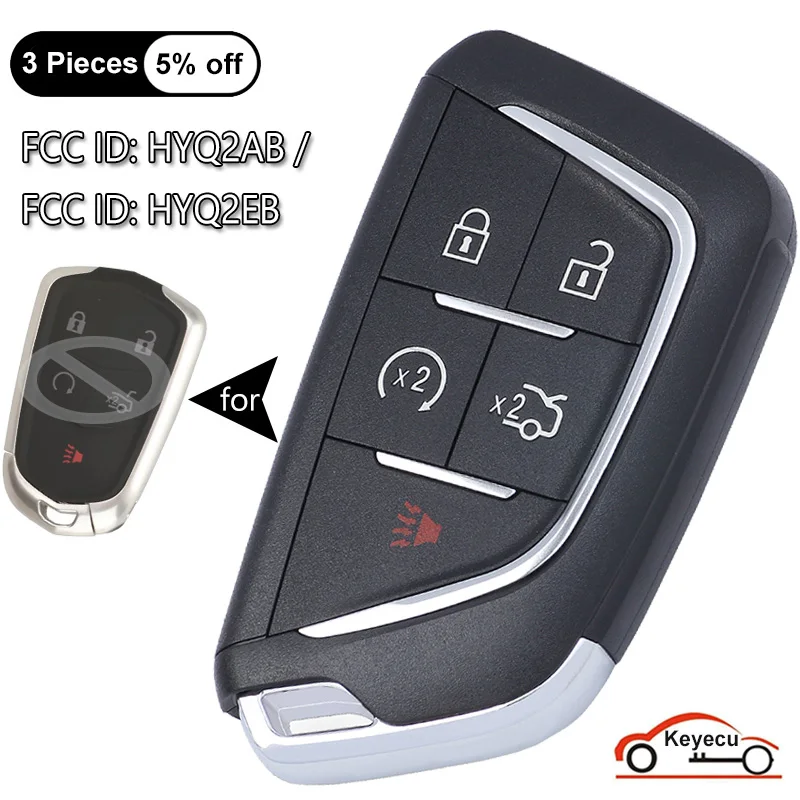 

KEYECU 5 Buttons 315MHz 433MHz ID46 Chip for Cadillac ATS CTS XTS CT6 Auto Upgraded Smart Remote Control Key Fob HYQ2AB , HYQ2EB