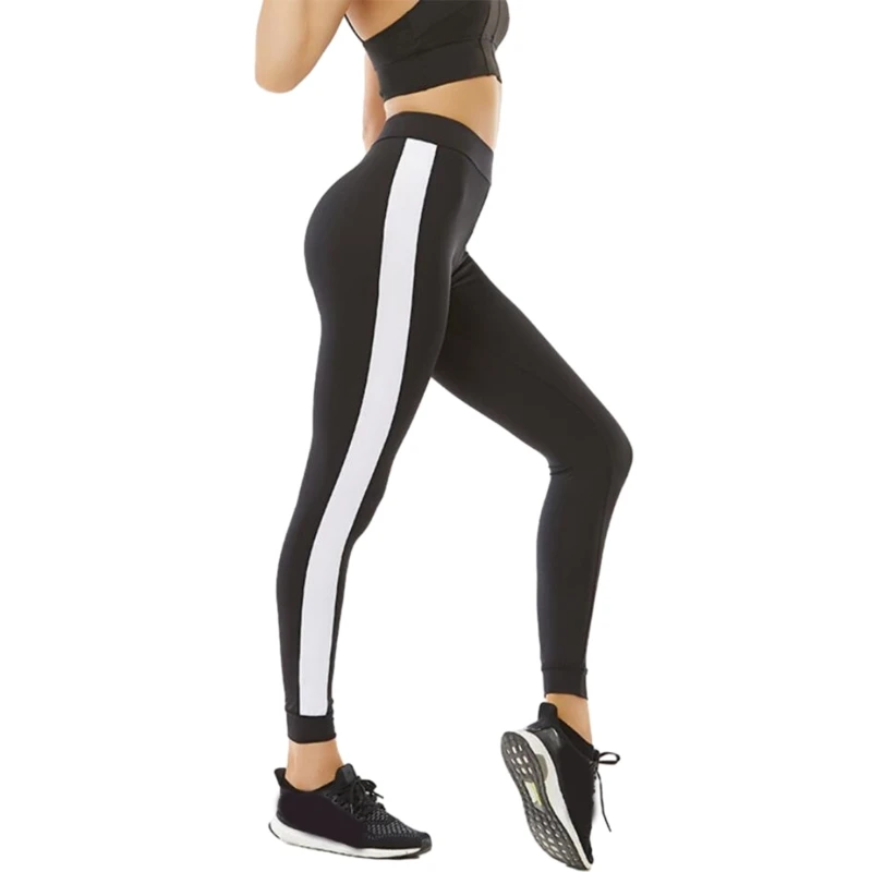 

Women Side Striped High Waist Yoga Pants Tummy Control 4 Way Stretch Leggings