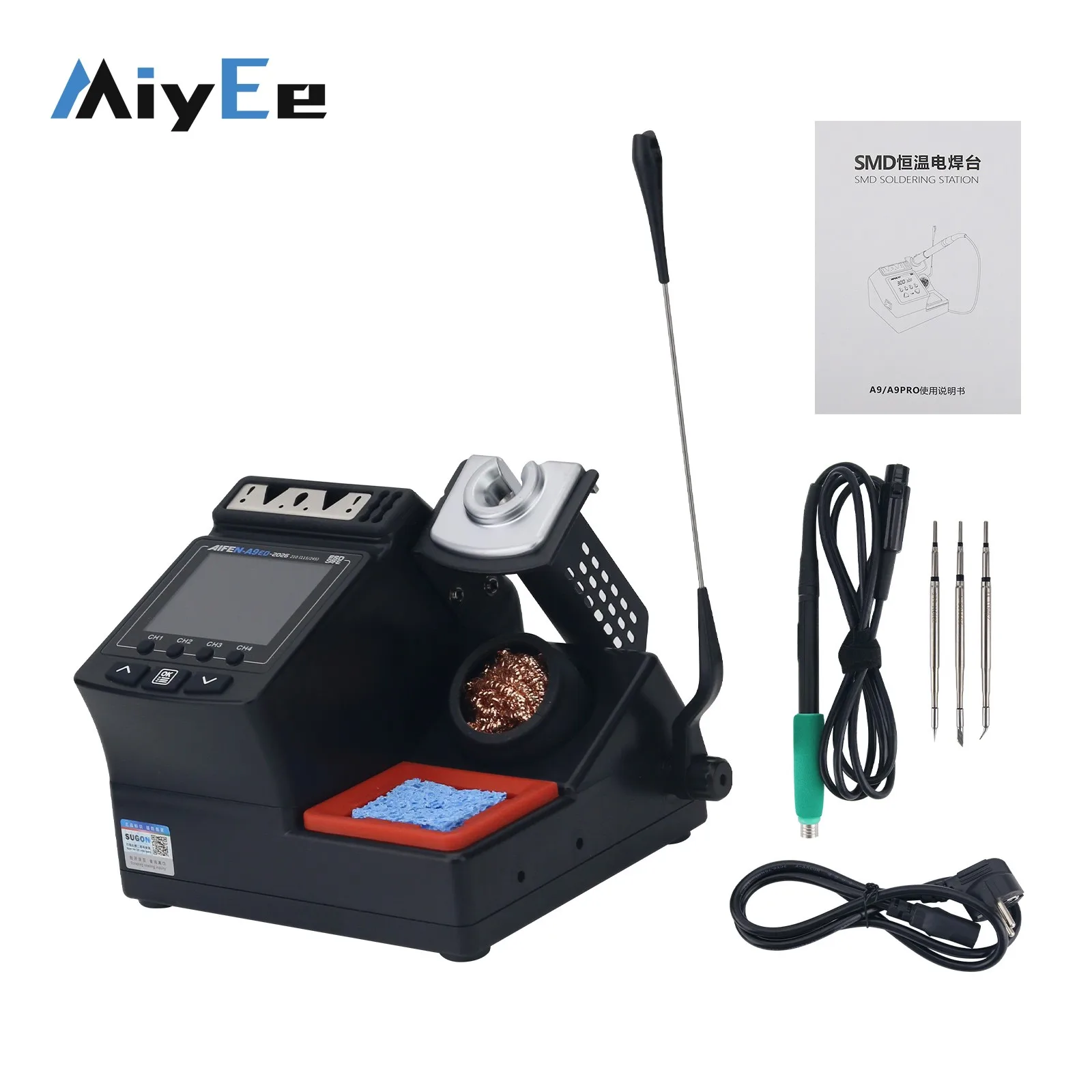 Miyee AIFEN‑A9ED SMD Soldering Station 180W Color Display Curve Mode with 245 Handle & 3 Replaceable Soldering Tips