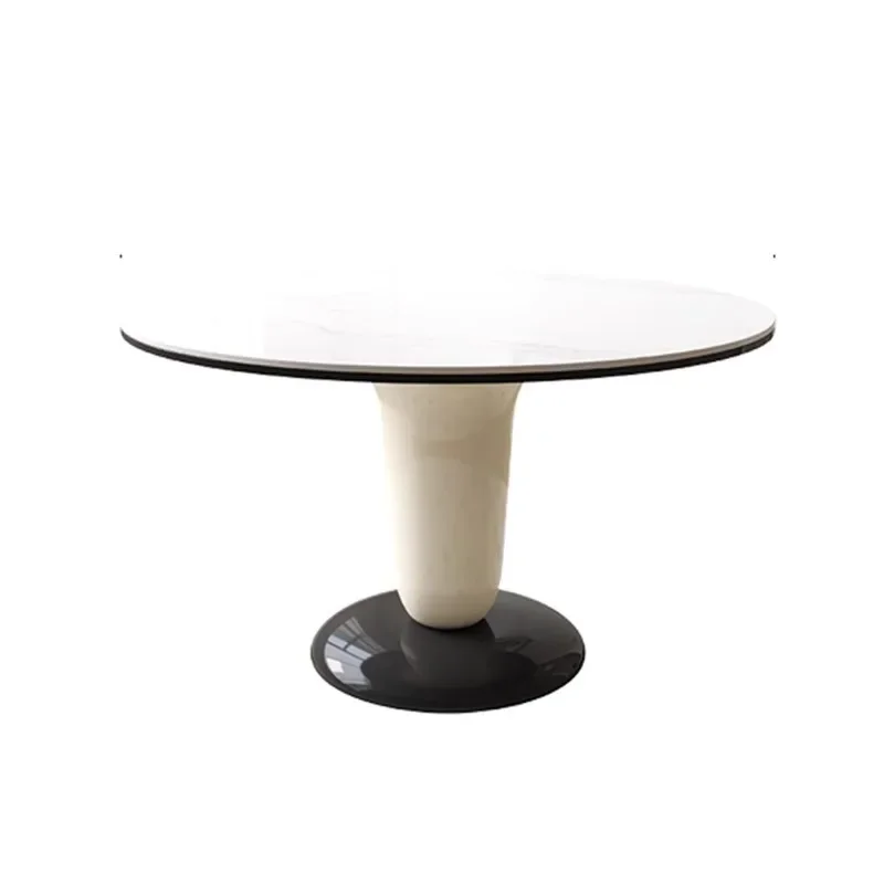 

French cream style dining table round rock slab modern simple light luxury retro small apartment dining table