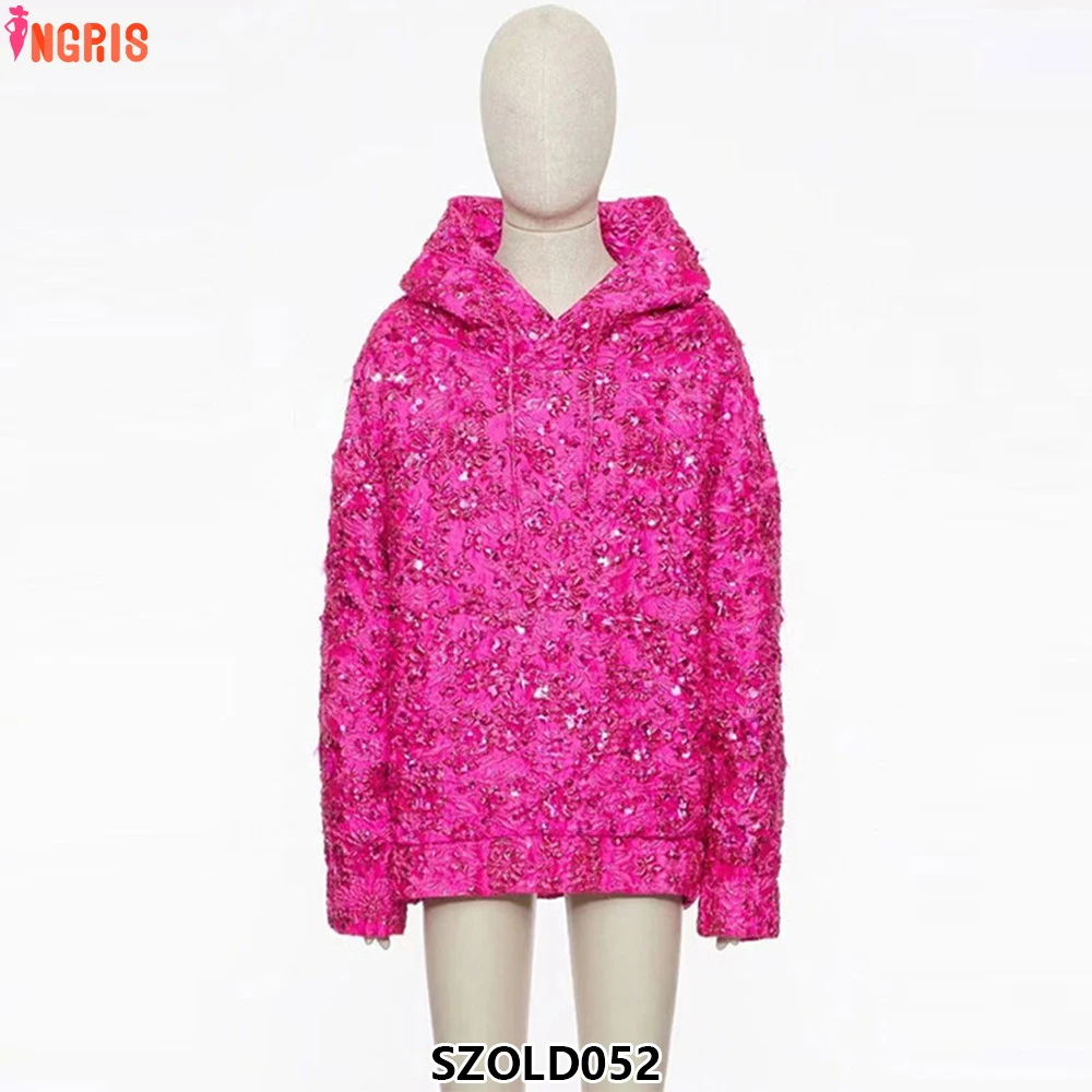 

New Jacquard Sequin Beading Loose Drawstring Hooded Sweatshirt Oversized Customized Women's Hooded Sweatshirt-SZOLD052