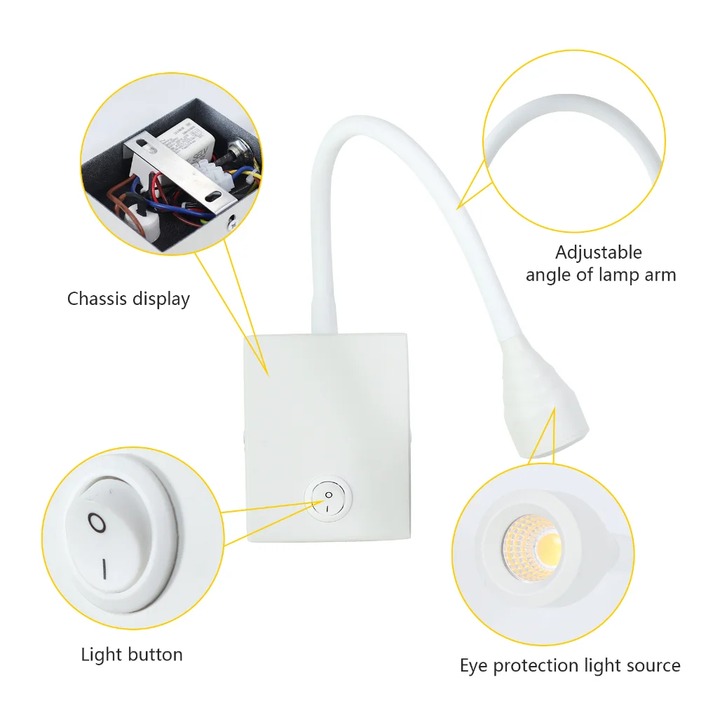 Moderno LED flexível Wall Lights com interruptor, cabeceira Wall Mounted Sconce, abajur, quarto, livro de estudo