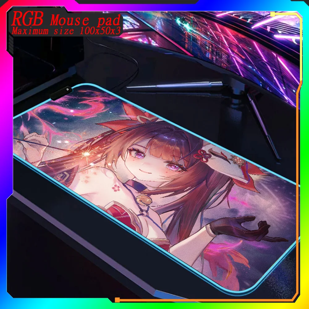 

Honkai Star Rail sparkle RGB Mouse Pad Large Gaming pad Mat Keyboard Computer Rubber Pads Carpet Backlit Desk Mat 1000x500 Pad