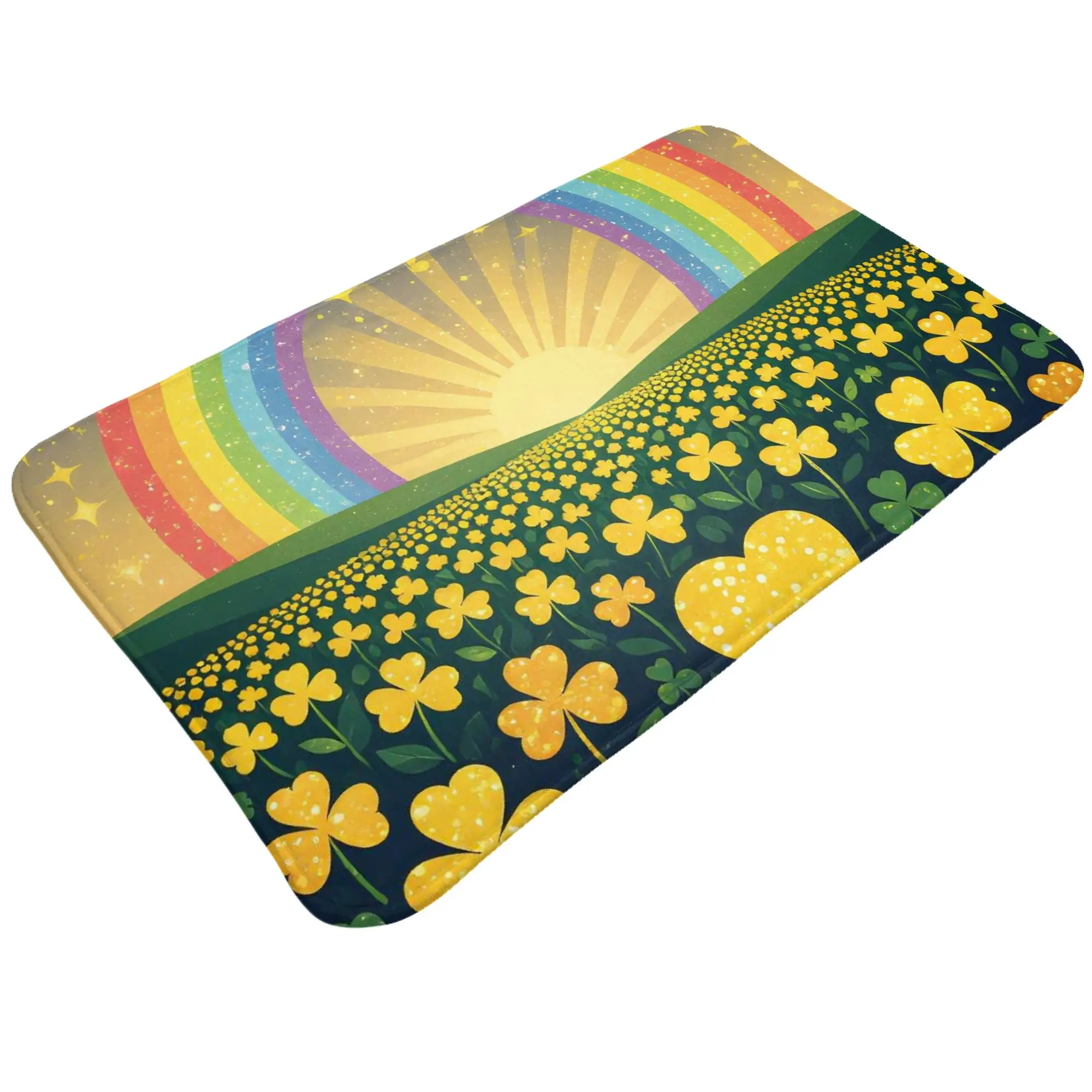 Rainbow Sunrise Clover Field Star Sky Art Non-slip Doormat Kitchen Mat  Waterproof ModernDecor