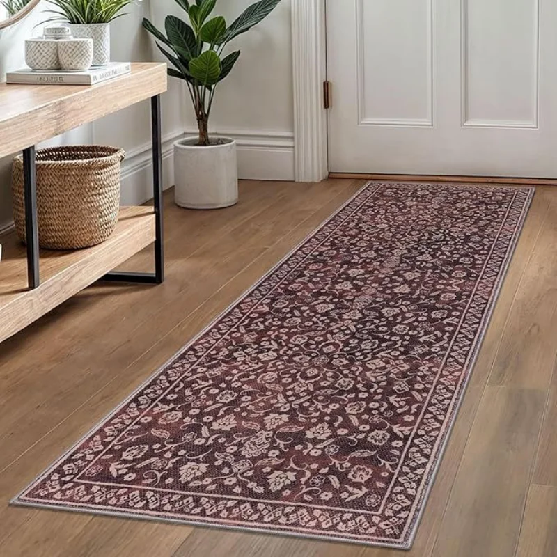

VIKAMA Vintage Persian Floral Runner Rug Water-Absorbent and Non-Slip Kitchen Mat Hallway Living Room Carpet Home Decoration