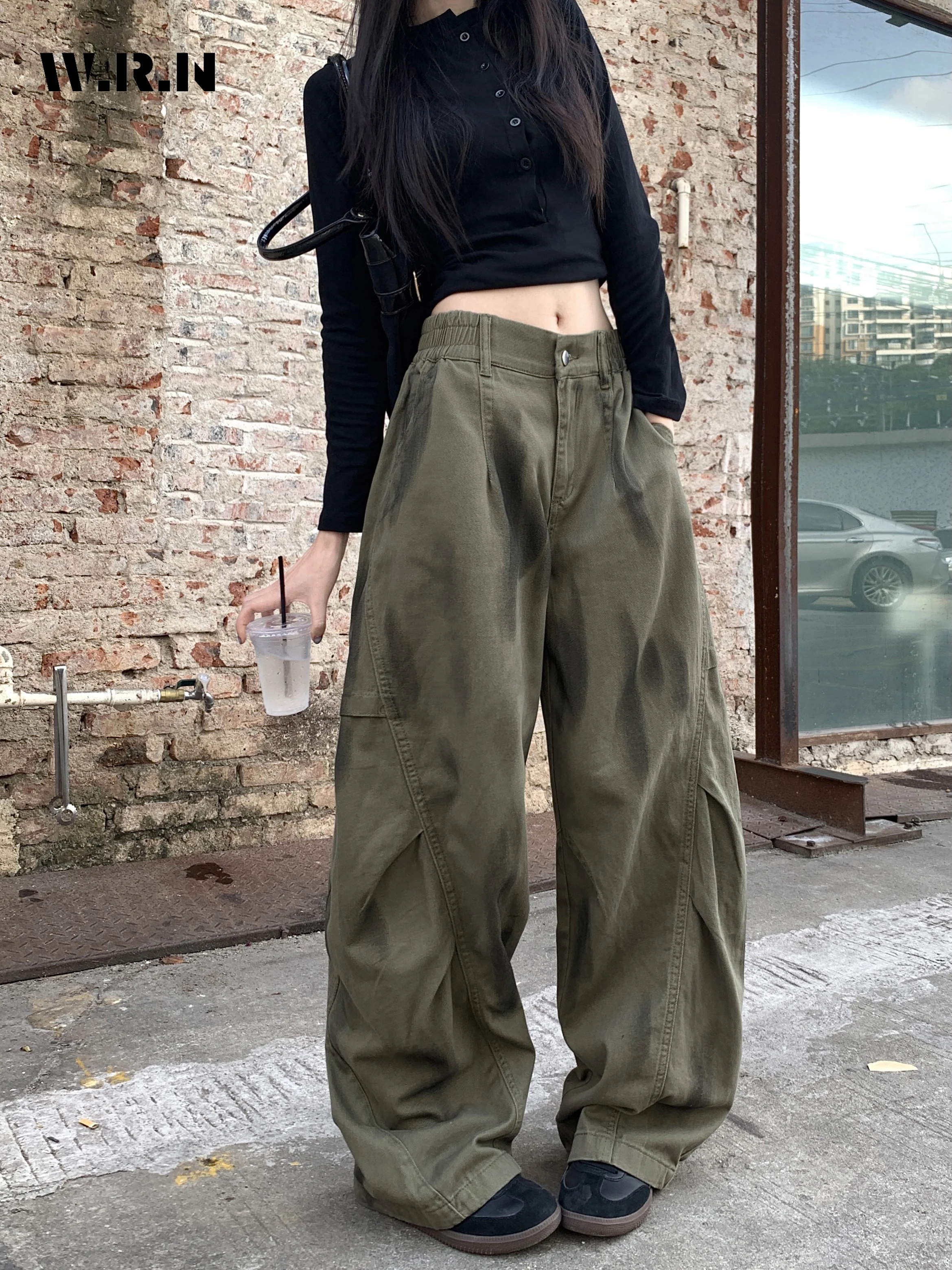 

Повседневные однотонные прямые мешковатые джинсовые брюки полной длины, женские свободные джинсы в стиле ретро в стиле эмо, лето 2025 года, брюки Y2K 2000-х с эластичной резинкой на талии