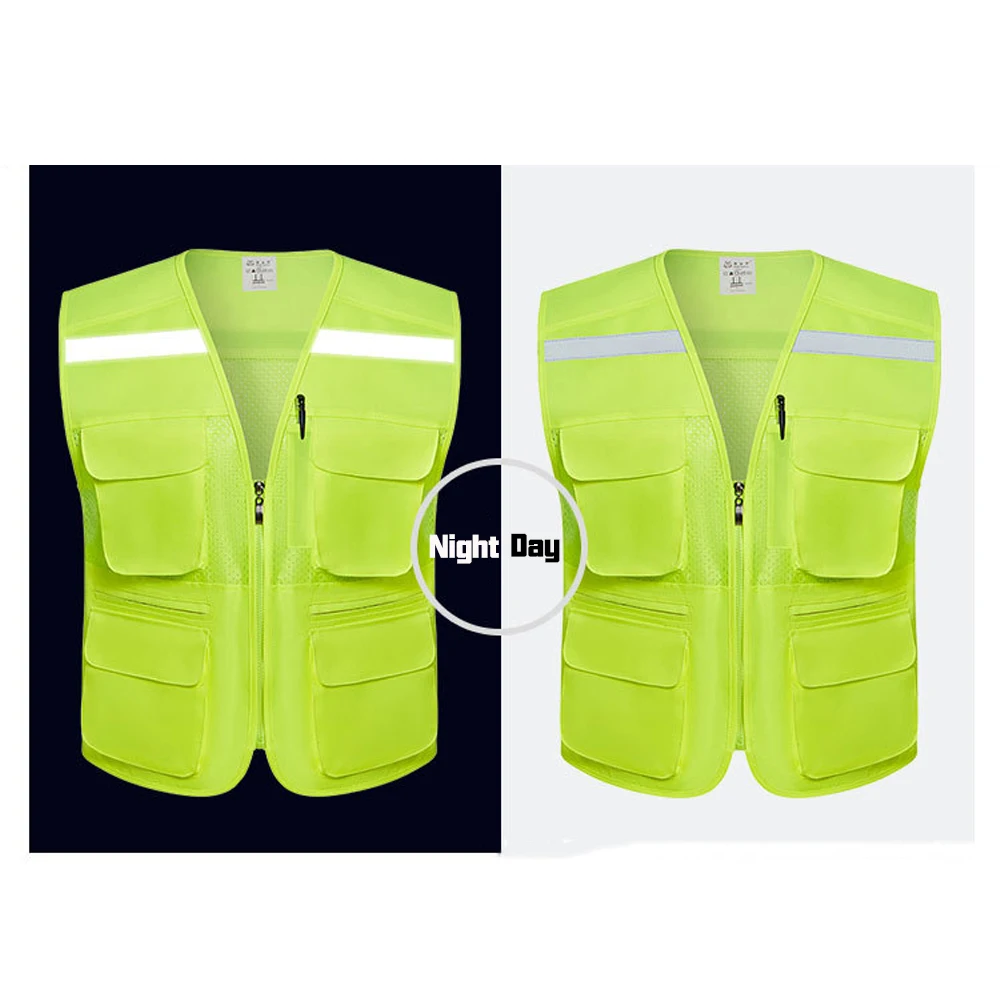 High Visibility Multiple Pockets Breathable Safety Vest Construction Site Night Riding Safety Clothing
