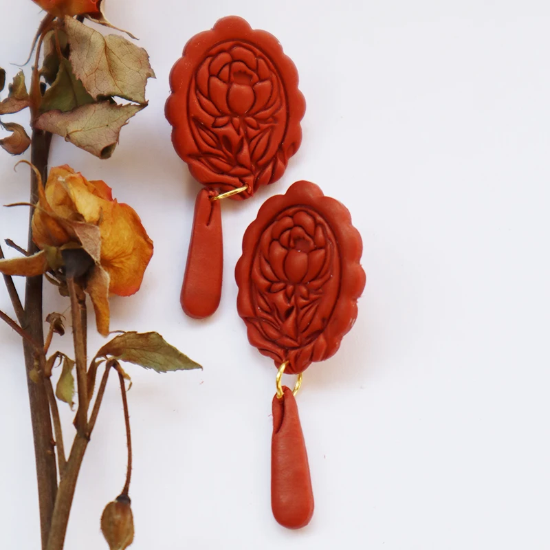 Engraving Flower Clay Dangle Earring Earrings for Women Girls 2024 New Handmade CLay Drop Earrings Jewelry Christmas Present