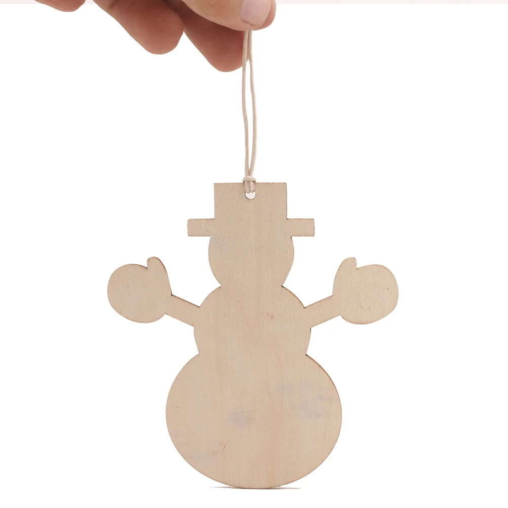 

10Pcs Wooden Snowman Hanging Ornament Natural Wood Color Cute Christmas Decor for Home Tree Party Wall Shelf Display Gift Idea
