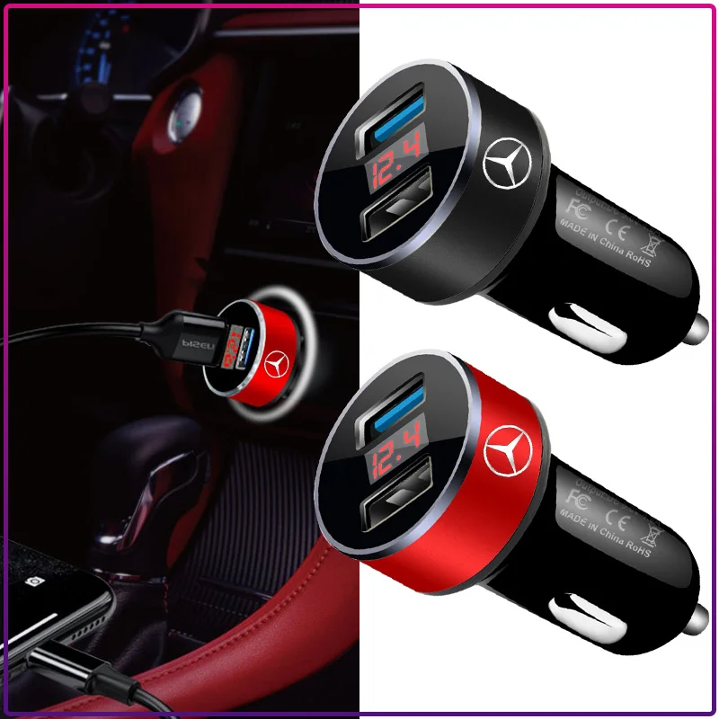 USB Ports Fast Charging Digital Display Car Charger Car Accessories Stickers For Mercedes Benz W204 W212 W176 GLC CLA GLA E C G