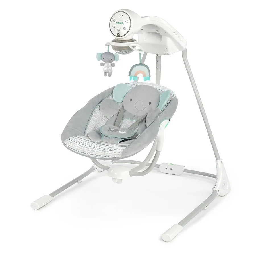 

5-Speed Baby Swing with Swivel Infant Seat 5-Point Safety Harness Nature Sounds Lights - Van Elephant