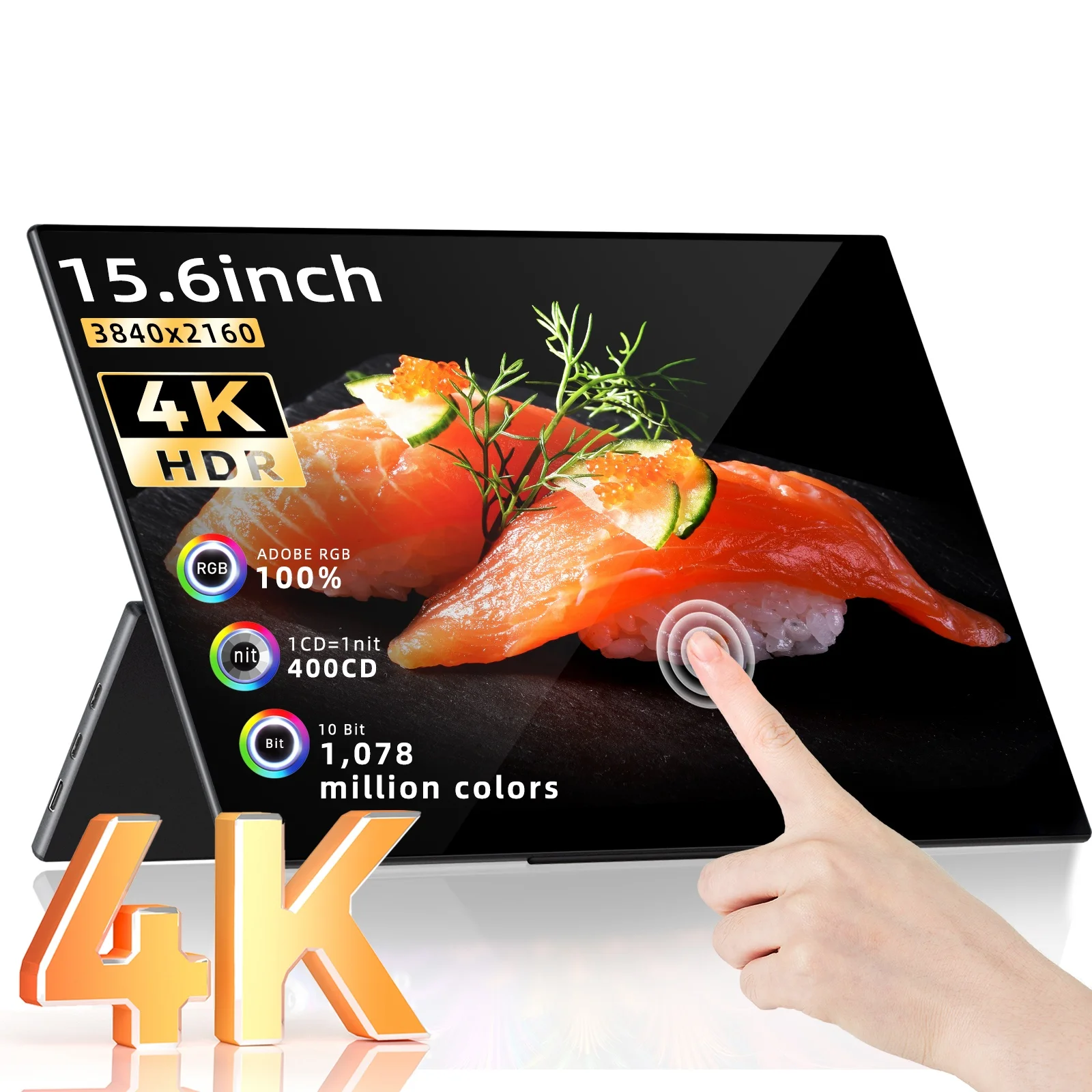 

Dropshipping 15.6 inch 10 Points Touch Screen Portable Monitor 16.7M colors RGB100% UHD 4K Monitor with Full Aluminum Body