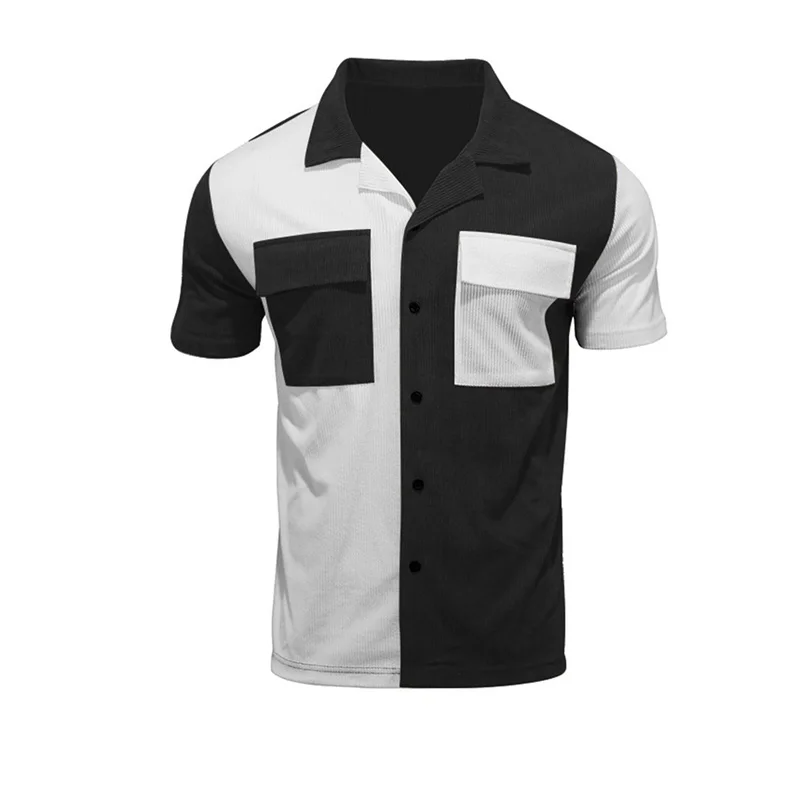 Men s Casual Short Sleeve T-Shirt with Lapel Collar and Stylish Button Up Design in Vibrant Contrast Colors for Summer Wear