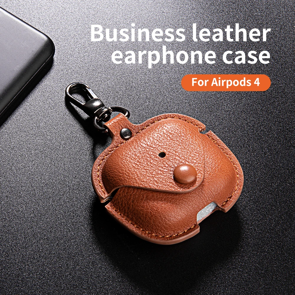 For Airpods 4 Case Leather Business Earphone Case Headset Shell Headphone Cover Luxury Leather PU Cover for airpods4 With Hook