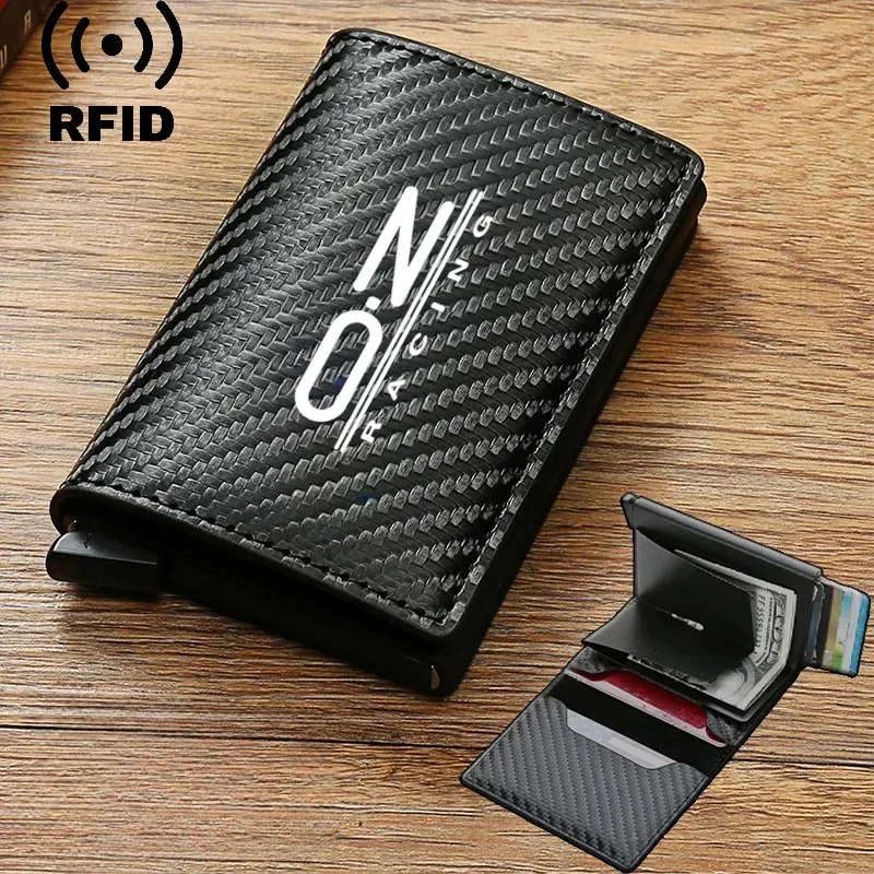 

Rfid кожаный держатель для кредитных карт из углеродного волокна, кошельки из искусственной кожи, мужские черные волшебные тройные складные аксессуары для OZ Racing, автомобильный органайзер для интерьера