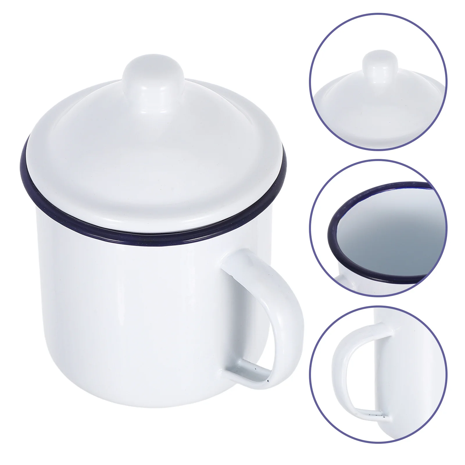 

501-600Ml Enamel Tea Mug with Lid Rolled Rim Design Easy Clean Portable Coffee Cup for Camping Hiking Travel Reusable Mug