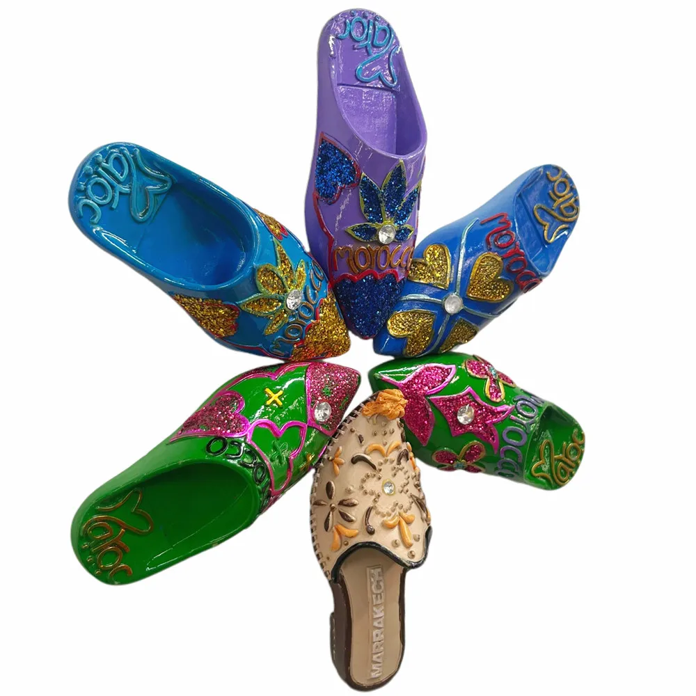 Morocco 3D Babouche Slipper Fridge Magnet, Resin Traditional Moroccan Shoe Souvenir, Travel Gift & Collectible