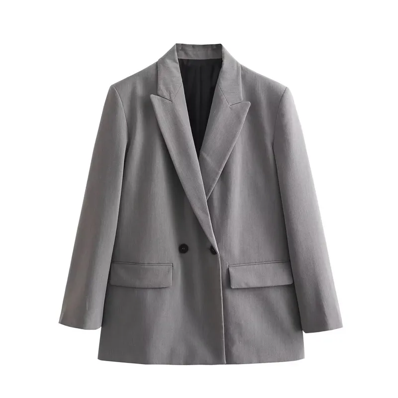 TRAF-Blazer de peito duplo feminino, manga comprida, jaqueta de botão, grande, elegante, casual, escritório, outono, 2023