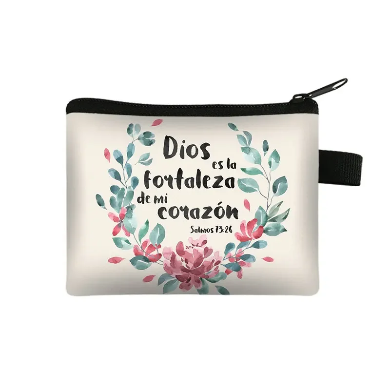 Bible Verse in Spanish Wallet Women Coin Purse Christian Gift Con Dios Todo Es Posible Money Bag Dios Es Amor Small Purses