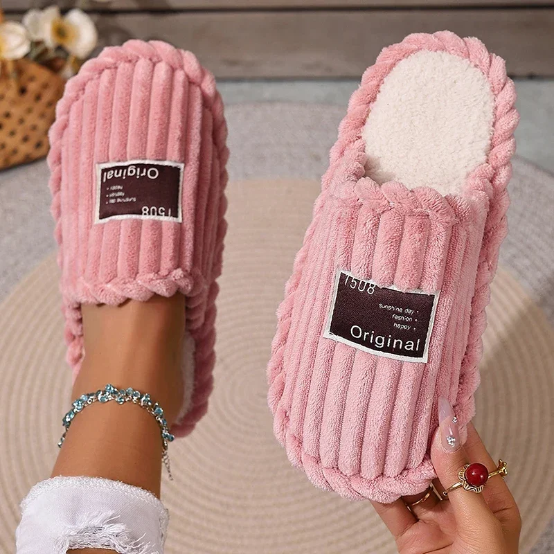 

Warm Corduroy Winter Slippers for Couple Indoor Home Non Slip Plush Slippers Woman Lightweight Comfort Cotton Shoes Woman Men