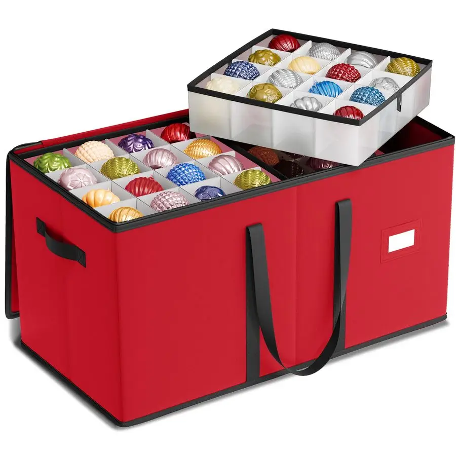 

Коробка для хранения рождественских украшений, с двумя молниями, штабелируемый контейнер для хранения с крышкой, 8 лотков, Оксфорд 600D, 3 дюйма, 128 слотов