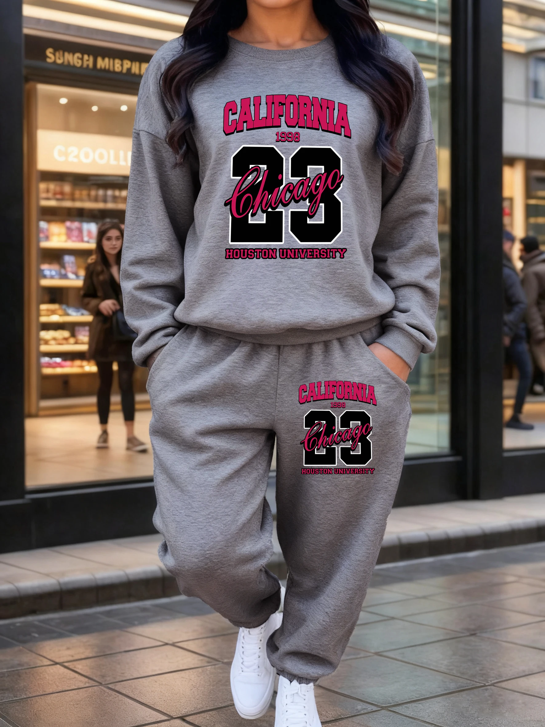 كاليفورنيا شيكاغو هيوستن جامعة طباعة المرأة البلوز دعوى عارضة الأساسية قمم الخريف الصوف Sweatpant لينة سراويل للجري #2