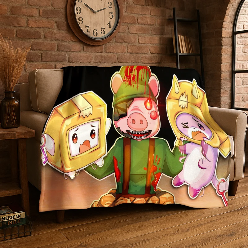 New Lankybox Happy Boxy Foxy Rocky Cartoon Flannel Throw Blanket,Warm Cozy Blanket for Bed,Sofa,Couch,Bedroom,Living Room,Gift