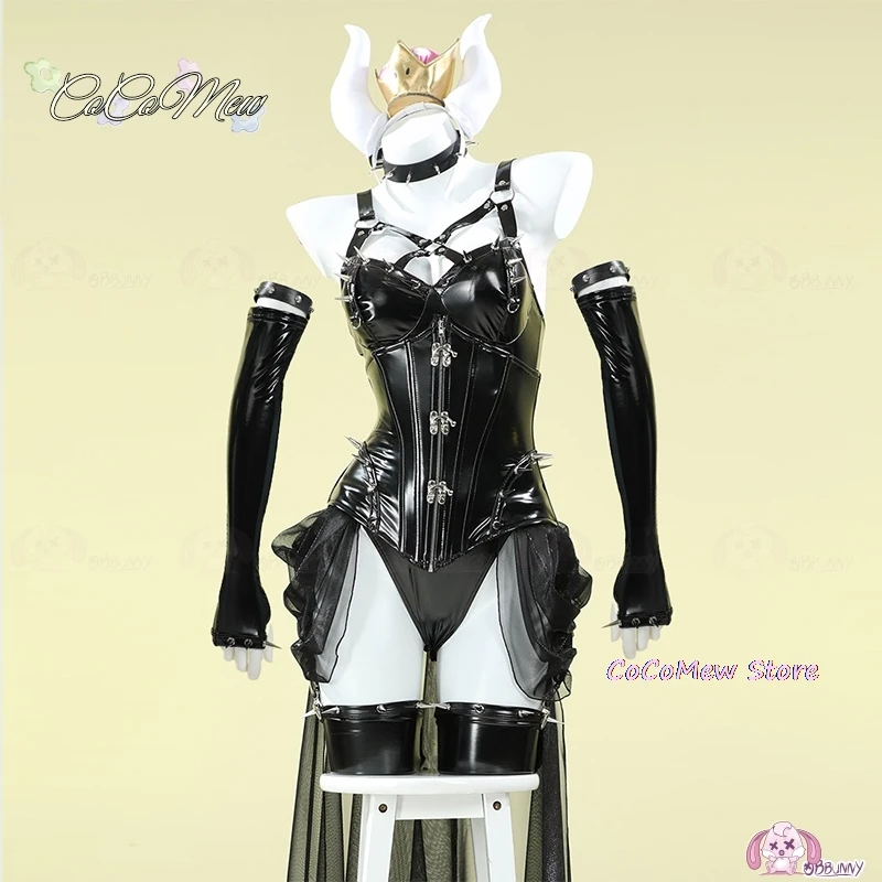 Women Black Princess Suit Cosplay Sexy Bowsette Doujin Peach Cosplay Costume Cute Party Halloween Latex Suit Anime Dress