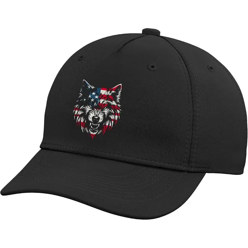 Wolf American Flag - Vintage Wolf Face Patriotic USA Adjustable Baseball Hat