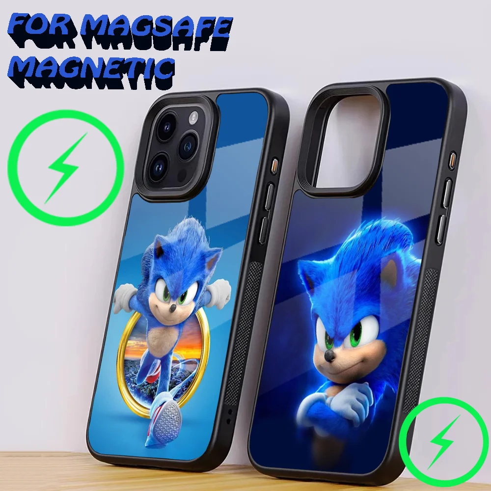 Cartoon-S-Sonics Phone Case For iPhone 15,14,13,12,11,Plus,Pro,Max Mini Magsafe Magnetic Wireless Charging