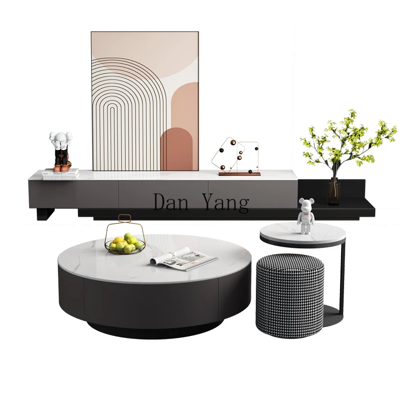 YJ light luxury modern simple rock slab coffee table round small apartment bedroom balcony coffee table living room home minimal