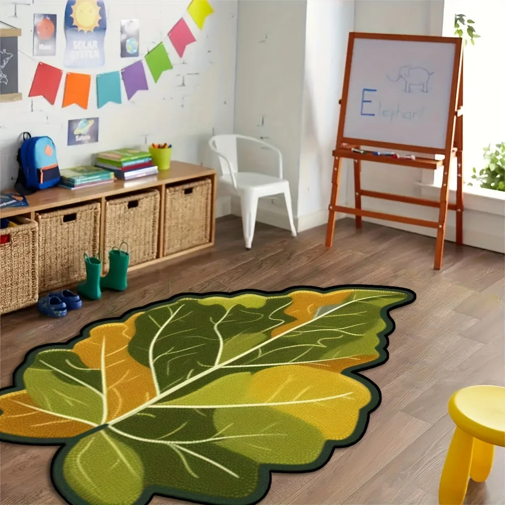 VIKAMA Autumn Leaf Shaped Irregular Rug Nature Plant 2D Print Non Slip Kids Room Balcony Creative Decor Floor Mat