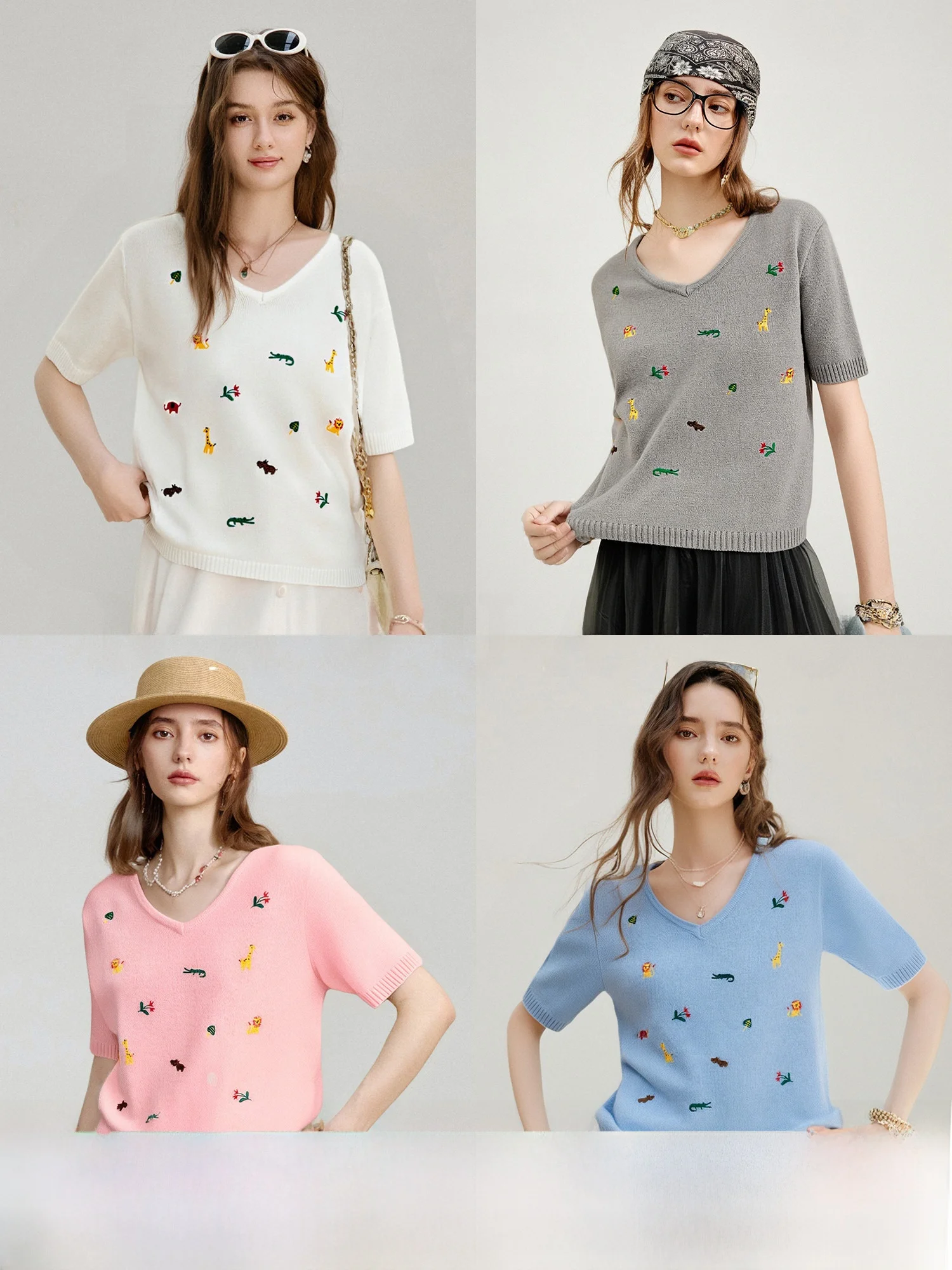 

NAGUAGU Pumpkin Valley 00% Wool V-ne Knitted Top Women's ort Sve Cartoon Embroidery Summer Faion Casual irt