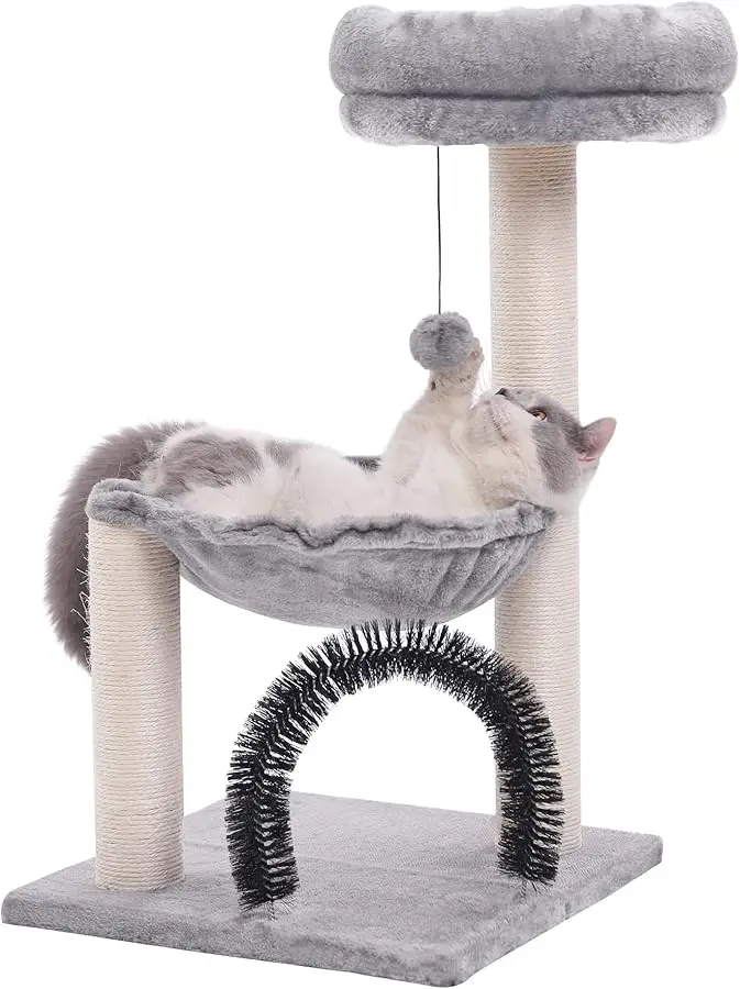 

HOOPET Cat Tree Tower for Indoor Cats, 27.8 Inches Multi-Level Cat Tree with Scratching Posts Plush Basket & Perch for Play Rest