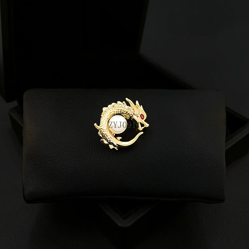 الفاخرة التنين الحيوان بروش المرأة اللؤلؤ الصدار سترة العنق دعوى الذكور طوق دبوس زودياك اكسسوارات شارة مجوهرات 5536