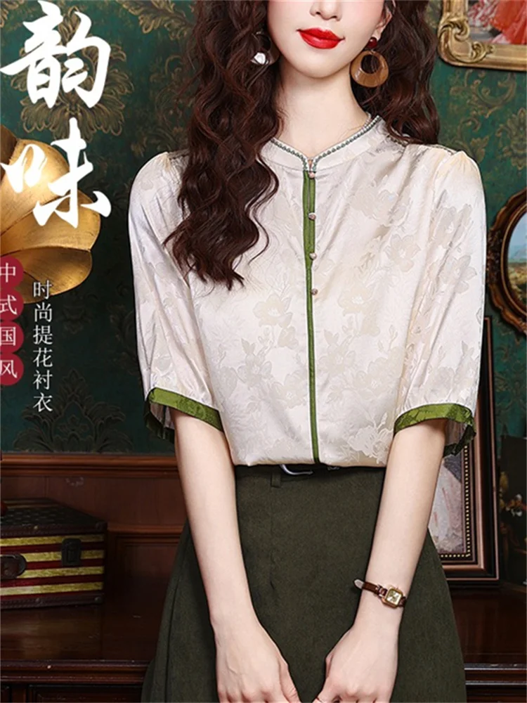 

Vintage Top Women 2025 Summer Elegant Women'S Shirts Chic Loose Chinese Style Blouse Female New Arrival Simple Blusas Para Mujer