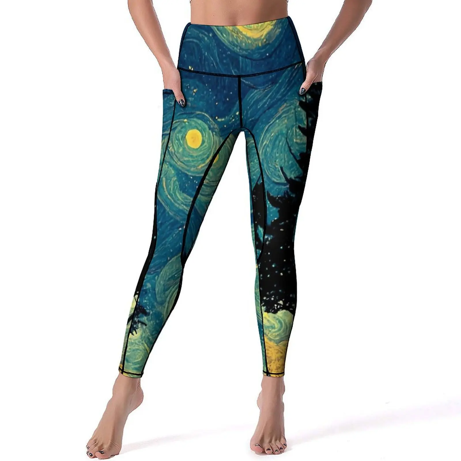 Starry Night Shadows Yoga Pants Famous Painting Leggings Sexy Push Up Sweet Yoga Sports Tights Stretch Design Running Leggins