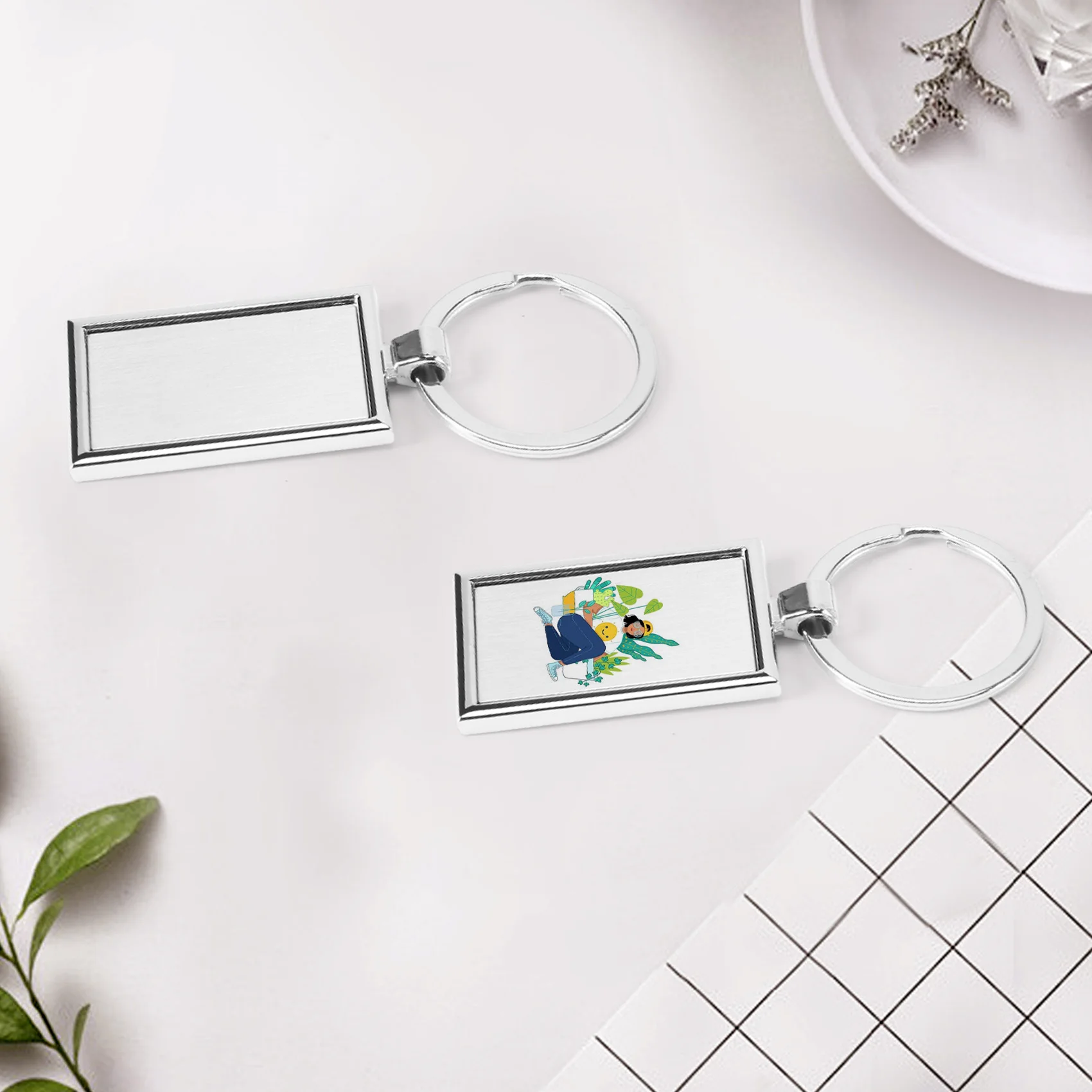 12 Pieces Sublimation Blank Keychain Rectangle Metal Heat Transfer Keychain Blank Key Rings for DIY Crafts