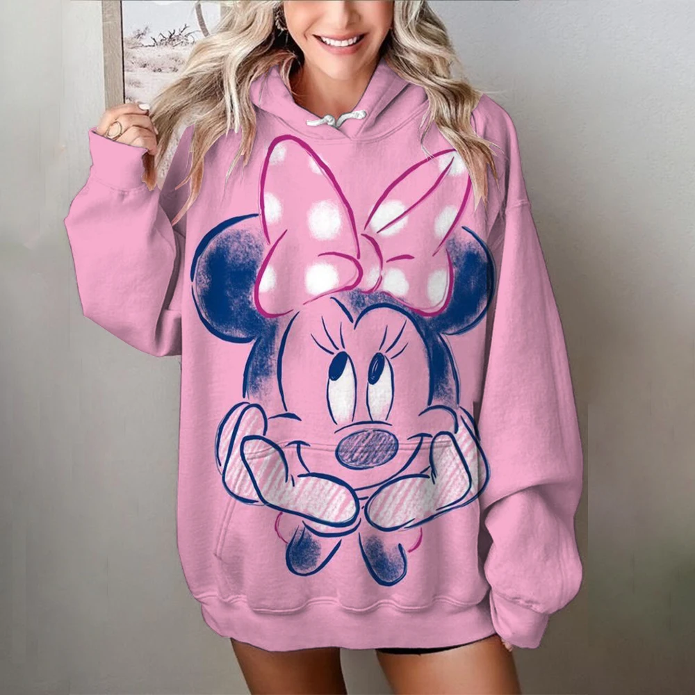 2024 New Women\'s Sweatshirt Loose-fit Disney Mickey Mouse print Hooded Jacket Korean Style Ins Trendy Printing Letter Autumn/win