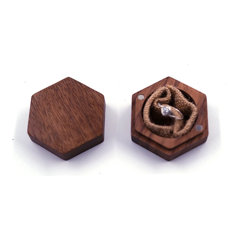 Hexagon Solid Ring Box Jewelry Storage Bag Wooden Gift Box Proposal Engagement Wedding Ceremony Birthday Gift